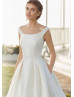 Beaded Ivory Satin Lace Trim Wedding Dress With Pockets